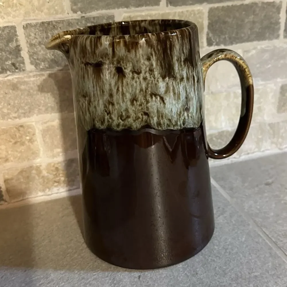 Vintage Brown Drip Art Pottery 7.75 Inch Pitcher No Marking